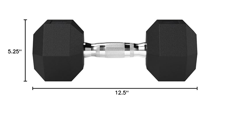 Amazon Basics 25 lb Rubber Hex Dumbbell — Hexagon, Textured Grip (Pair 25+25 lbs) - Home Gym