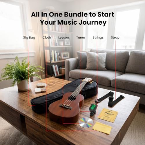 Kala MK-C Makala Concert Ukulele Bundle with Gig Bag, Tuner, Strap, Aquila Strings, Online Lessons & DVD