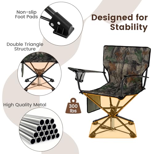 360° Silent Folding Swivel Hunting Chair - Camouflage, Portable & Comfortable