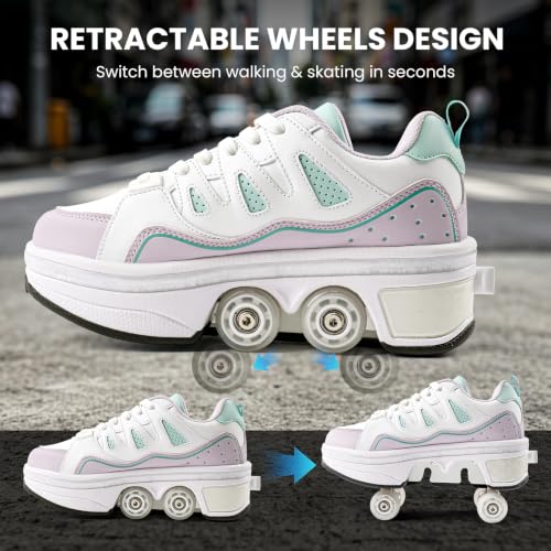 Rosrabit 2-in-1 Unisex Retractable Roller Skate Shoes - Purple, 4.5