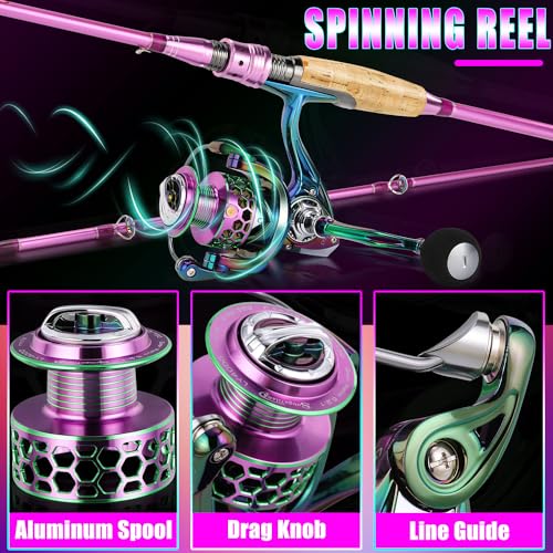 6.9ft Spinning Fishing Rod and Reel Combo for Freshwater Bass Walleye Trout - Colorful, Lightweight