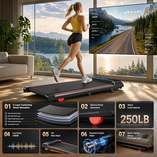 JUKER Under Desk Walking Treadmill with Incline, Bluetooth & RGB Lights