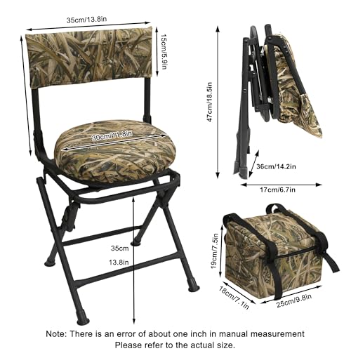 MDSTOP No. 3 Reed Camo 360 Swivel Hunting Chair for Ground Blind, Silent & Folding
