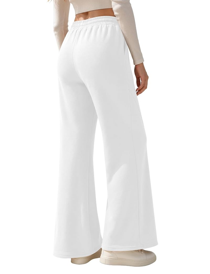 LOMON White Wide Leg Fleece Sweatpants for Women, Small