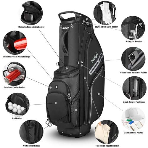 Beutyal 14-Way Golf Stand Bag with Full Length Dividers & Cooler - Black
