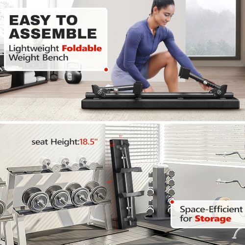 BlackPear Foldable Flat Weight Bench - Heavy Duty 1300LBS Capacity, Adjustable & Stable, Black