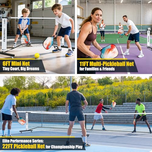 Fostoy Portable Pickleball Net Set with Wheels, 22FT & Half Court 11FT - 3in1 Black & White