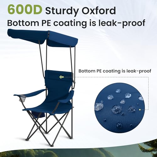 Foristrail Navy Blue 2-Pack Folding Camping Chairs with Canopies & Cup Holders