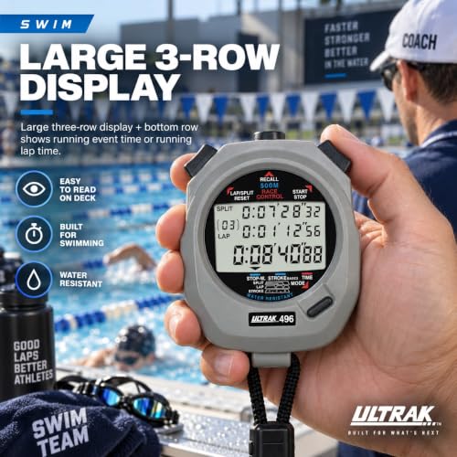Ultrak 496 500 Memory Stopwatch with Lap, Split, Stroke Rate & Race Timer