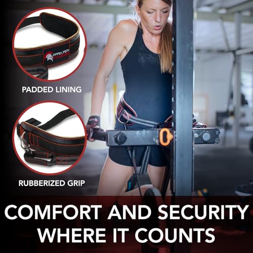 Dark Iron Fitness Red/Black Padded Leather Dip Belt - Heavy Duty Support up to 270lbs