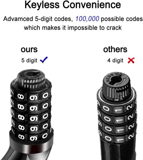 NDakter Bicycle Lock - High Security 5-Digit Resettable Combination Cable | 4/5.6 Feet Length, Heavy Duty Anti-Theft