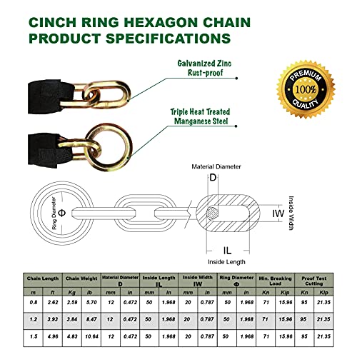 OKG 4ft x 1/2in Hexagonal Hardened Alloy Steel Security Chain - Heavy Duty Anti-Theft Lock for Motorcycles & Trailers