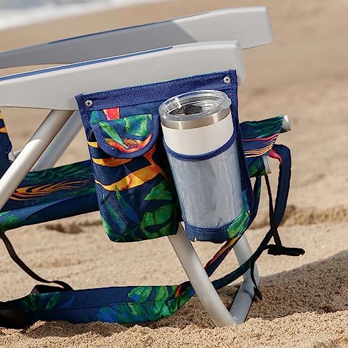 Tommy Bahama 5-Position Beach Chair with Fold Flat Aluminum Frame - Green Leaves