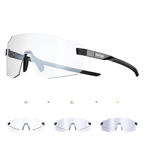 KAPVOE Photochromic Cycling Glasses for Men Women Sport Sunglasses UV Protection Driving Mountain Running MTB Frameless K341