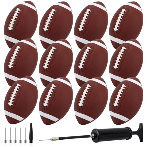 SIKEMAY Size 9 Footballs Bulk Pack with Pump - Indoor & Outdoor American Football Training Set, 12 Pack