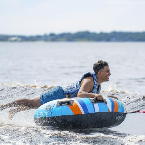RAVE Sports Blade Inflatable Towable Tube - Orange, 1 Rider, Skim-Fast Bottom