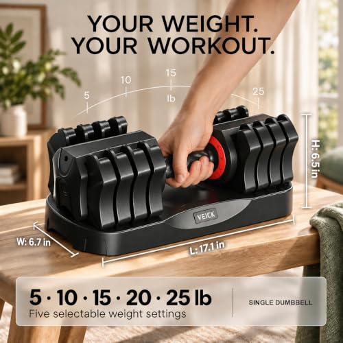 VEICK 25 lb Adjustable Dumbbell Set - Hand Weights for Home Gym, Variation of 25LBS-1PC