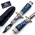 Handmade 10.5-Inch Damascus Steel Collectible Kris Knife with Blue Pakka Wood Handle by NoonKnives