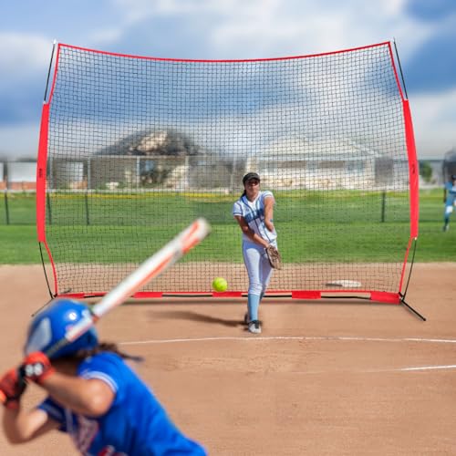 VEVOR 12x9 Ft Red Multi-Sport Barricade Backstop Net with Carry Bag
