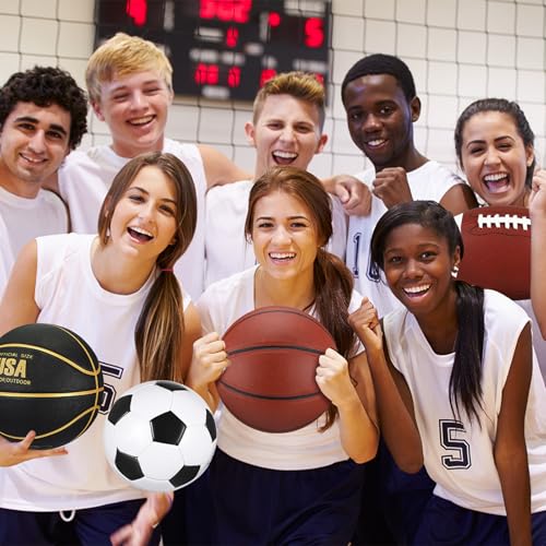 Sratte 6-Piece Sports Ball Set - Official Size Football Basketball Soccer Black Gold