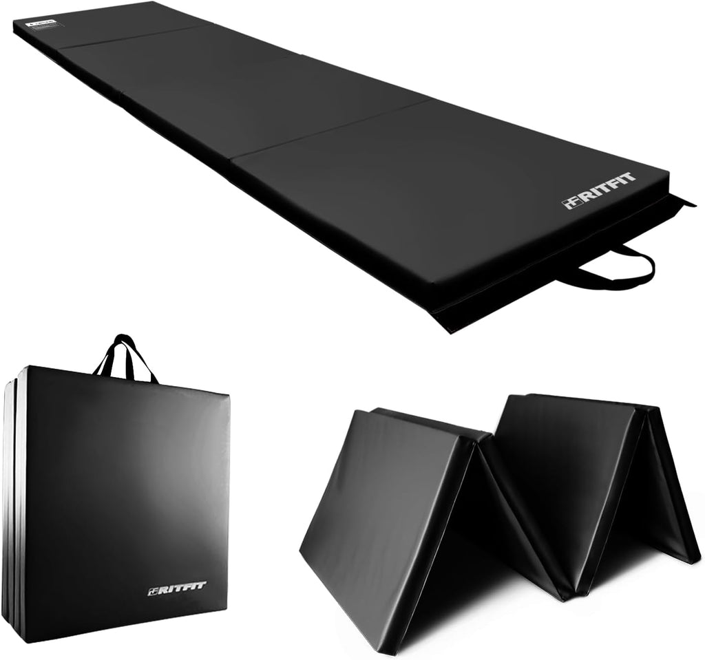 RitFit Folding Exercise Mat - 2 Inch Thick Gymnastics Mat with Carrying Handles | Sizes: 3’x6’, 4’x8’, 4’x10’, 2'x8' for Yoga, MMA, and Home Gym