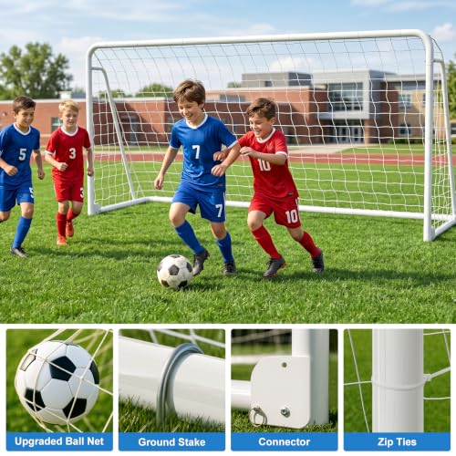White 12x6ft Foldable Soccer Goal for Backyard & Training - Alloy Steel Frame