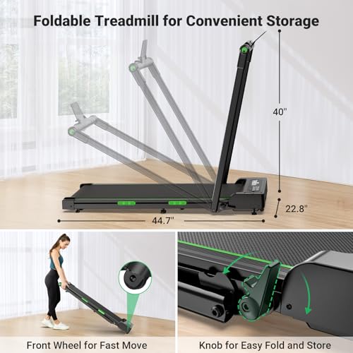 THERUN 2-in-1 Under Desk Walking Pad Treadmill with Handle Bar - Green & Black, High Speed