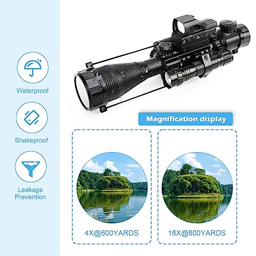 YINPOM 4-16x50EG Rifle Scope with Red/Green Illumination & Laser Range Finder - 4 Models Red Dot Sight