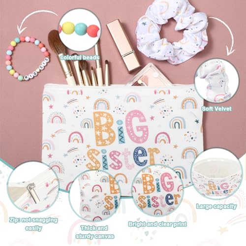 Big Sister Gifts Set for Girls Rainbow - Tumbler, Makeup Bag, Bracelet & Scrunchie
