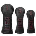 Golf Club Head Cover Set Red for 2-7 and 3/4/5/7 Wood & Hybrid Clubs - Leather