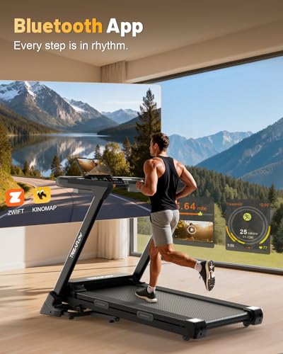 TREAFLOW Folding Treadmill with 25% Auto Incline & 3.5HP Motor - Black