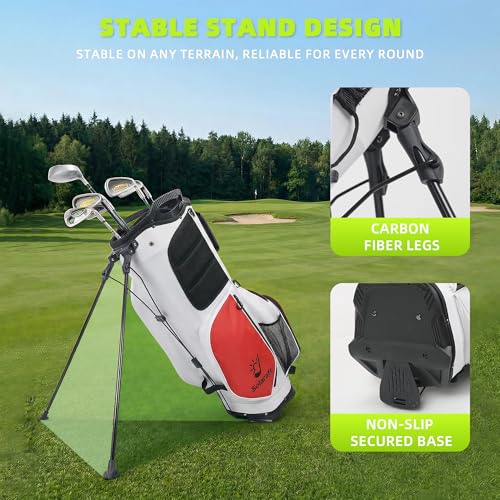 Solaraft 15-Way Golf Stand Bag with Full-Length Dividers, Waterproof, White for Men