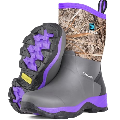 Trudave Women's Purple Rubber Rain Boots Waterproof Mid-Calf with Insulation Size 6-11