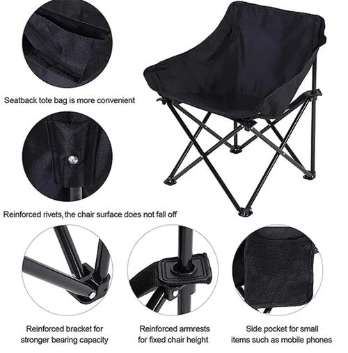 Folding Camping Chair, Portable Outdoor Backpacking Chair for Fishing, Hiking, Picnic, Camping, Beach, Lawn, Concert, Ultralight Compact Camping Chair with Carry Bag, 23"D x 14.2"W x 14.2"H (Black)