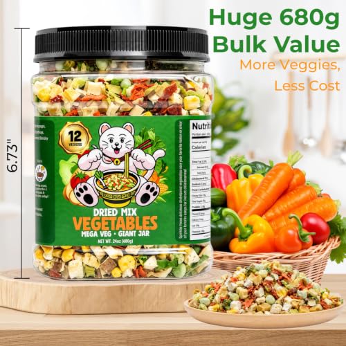 24oz Dehydrated Mixed Vegetables - 12 Varieties, Quick Rehydrate, Bulk Jar