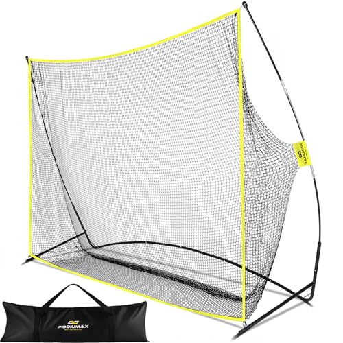 PodiuMax Yellow 10x7ft Golf Practice Net with Noise-Reducing Silk Target, Stable & Durable for Backyard & Indoor Golf Training