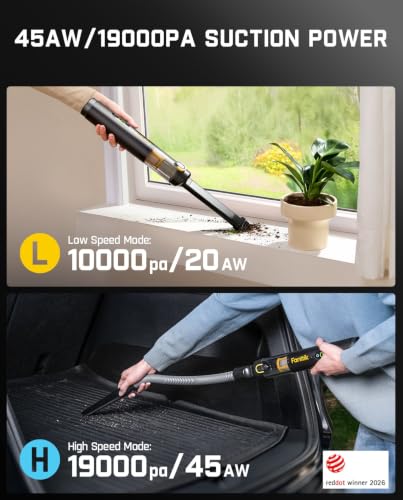 Fanttik Slim V10 APEX Cordless Car Vacuum - Black, 4-in-1 Portable Handheld Cleaner with Digital Display and 19kPa Suction