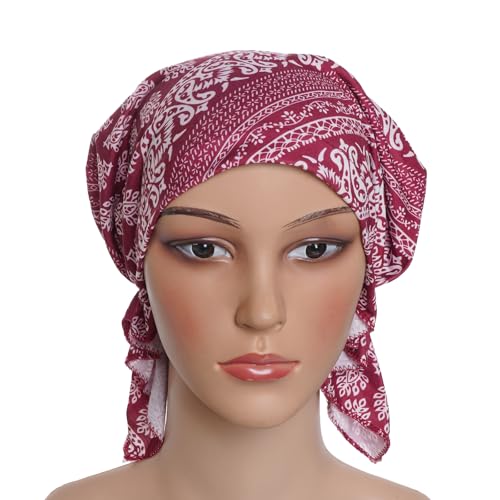 4pcs Pre-Tied Chemo Head Scarf Beanie Cap - Sleep Turban Headwear for Women, Blue Variation