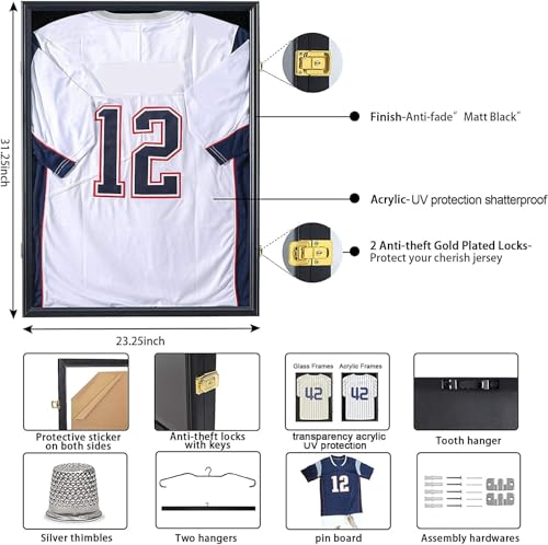 Sports Jersey Frame Display Case for 2XL Hockey Jerseys - Gold Lock Variant