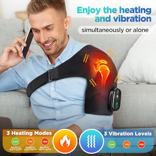 FAMILY HEALTH Cordless Shoulder Heating Pad & Massager - Black, Rechargeable, Vibration & Heat