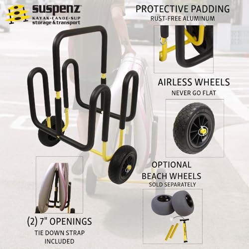 Suspenz Double SUP Transport Cart with Airless Wheels for 2 Paddle Boards, Yellow