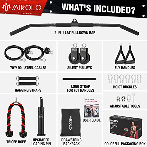 Mikolo Weight Lifting Pulley System for Full Body Home Gym, Adjustable Cable & Attachments
