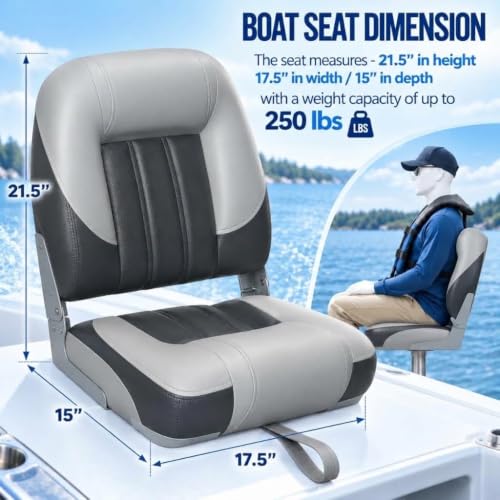ERGOSEAT 2 Pack Folding Boat Seats Charcoal/Light Gray for Bass & Fishing Boats