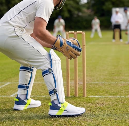 SOLM8 S60Pro Cricket Shoes Blue Lime - Men's Replaceable Metal Spikes, FlexSkin Upper, Secure Strap, Ultralight Cushioning