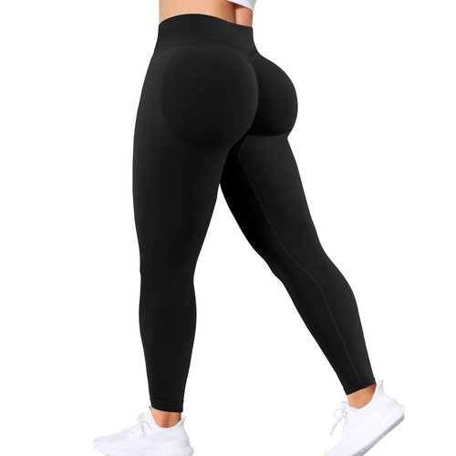 Butt Lifting Gym Workout Leggings for Women Tummy Control High Waisted Scrunch Butt Seamless Impact Sports Yoga Pants Black-M