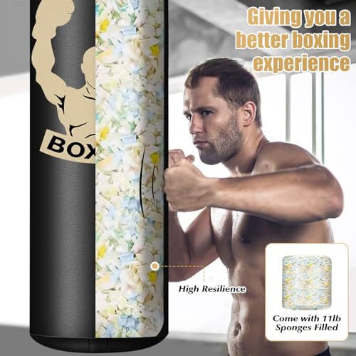 Black 4FT Filled Punching Bag for Adults with Gloves and Accessories
