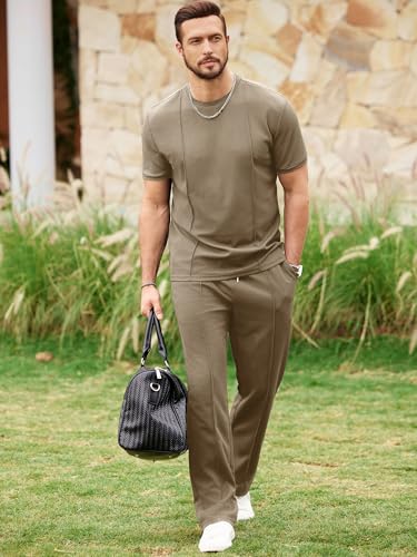 Men's 2 Piece Summer Textured Suit Set - X-Large Khaki