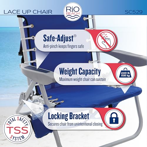 Navy 4-Position Lace-Up Backpack Beach Chair - Portable Sand Seat