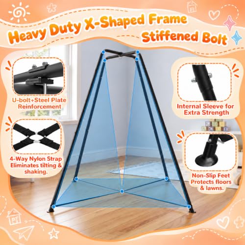 Light Blue Sensory Swing Set with Stand - Heavy-Duty Kids Indoor & Outdoor Autism Therapy Hammock, 350LBS Capacity
