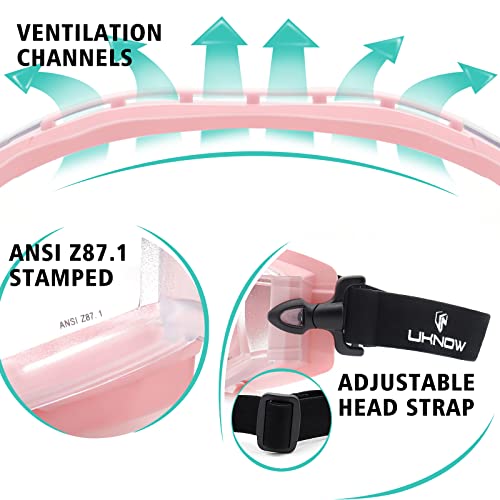 UKNOW Safety Goggles Over Glasses Pink - Anti-Fog Clear Lens, ANSI Z87.1 Certified Eye Protection